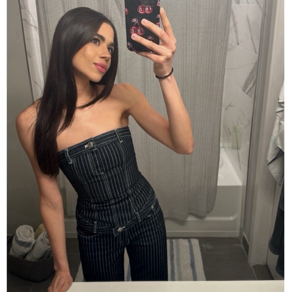 Zara Denim Pinstripe Corset Set - Picture 2 of 3